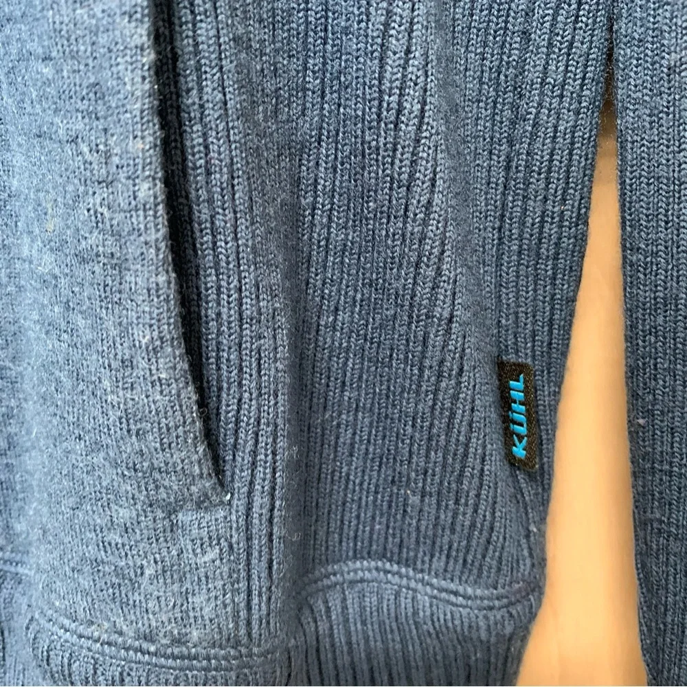 Kuhl Sweater Jacket womens Small Blue Merino Wool pockets thumb holes full zip - Picture 4 of 9